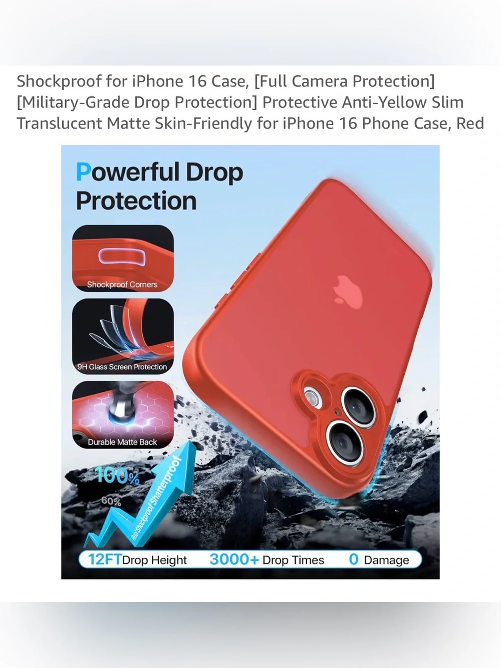 Red Matte iPhone 16 Case with Camera Protection military grade drop translucent
